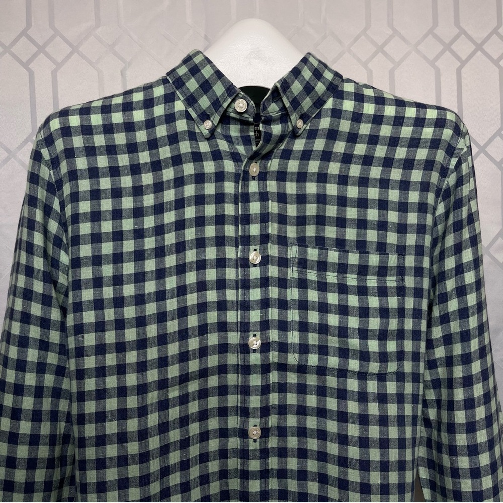 Abercrombie & Fitch Green Navy Gingham 100% Linen Button Down Shirt Size M